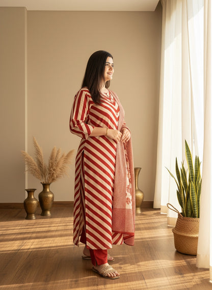 Premium Cotton kurta Set with pants and dupatta