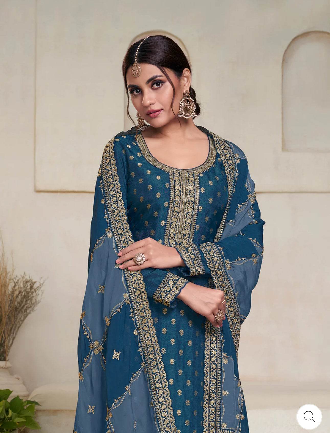 Dark Blue Dola Jacquard Banarasi Suit Set - Vijay Laxmi