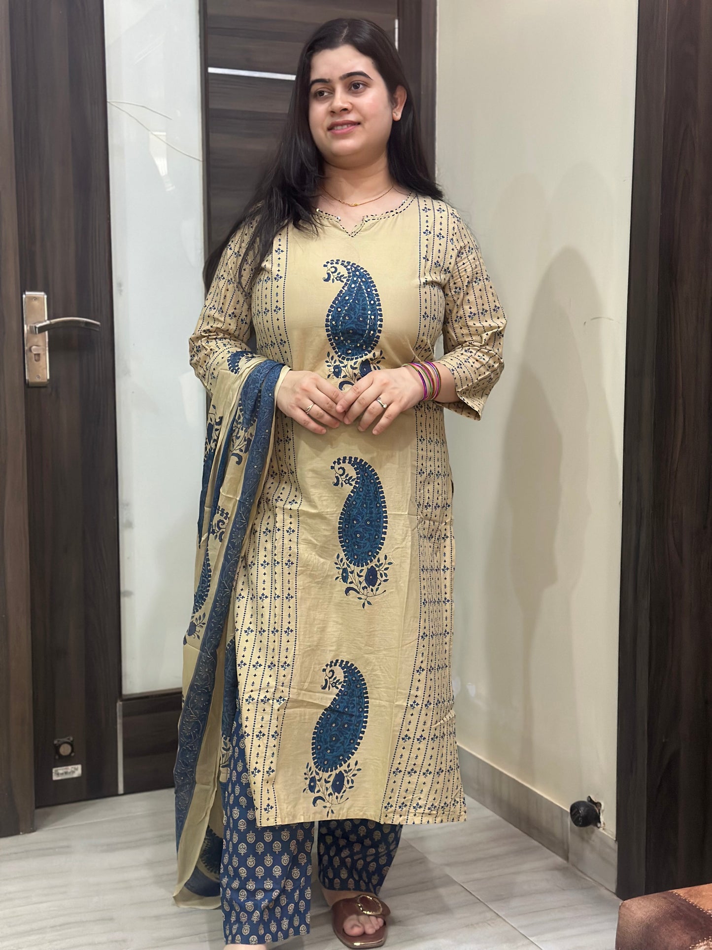 Gulzar kalamkari cotton kurta set blue