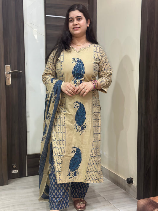 Gulzar kalamkari cotton kurta set blue