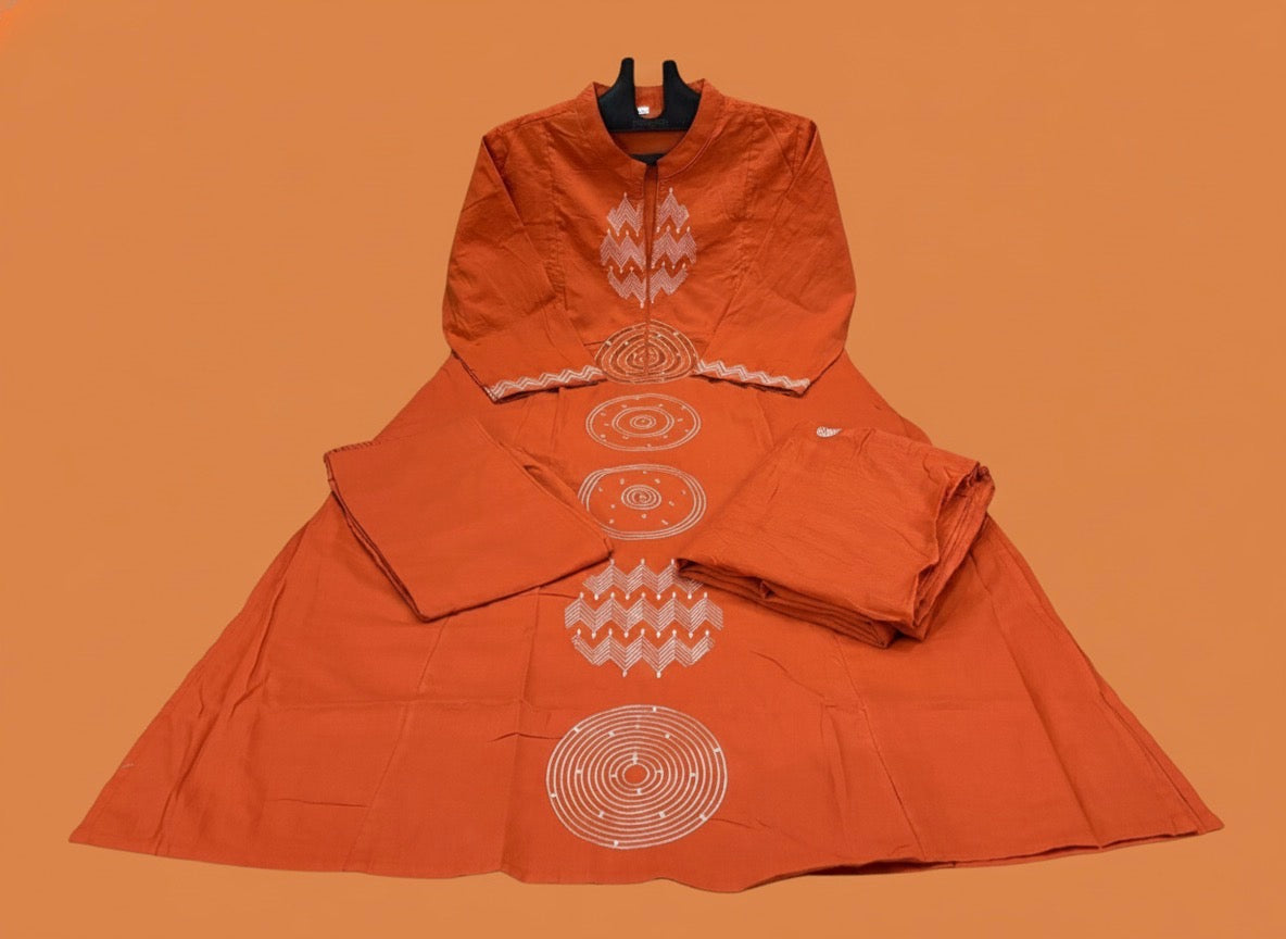 Amayra Cotton Kurta Embroidery Work Kurti Pant And Dupatta - Rust Orange