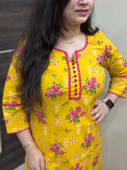 Noor Floral cotton Kurta & Pant Yellow