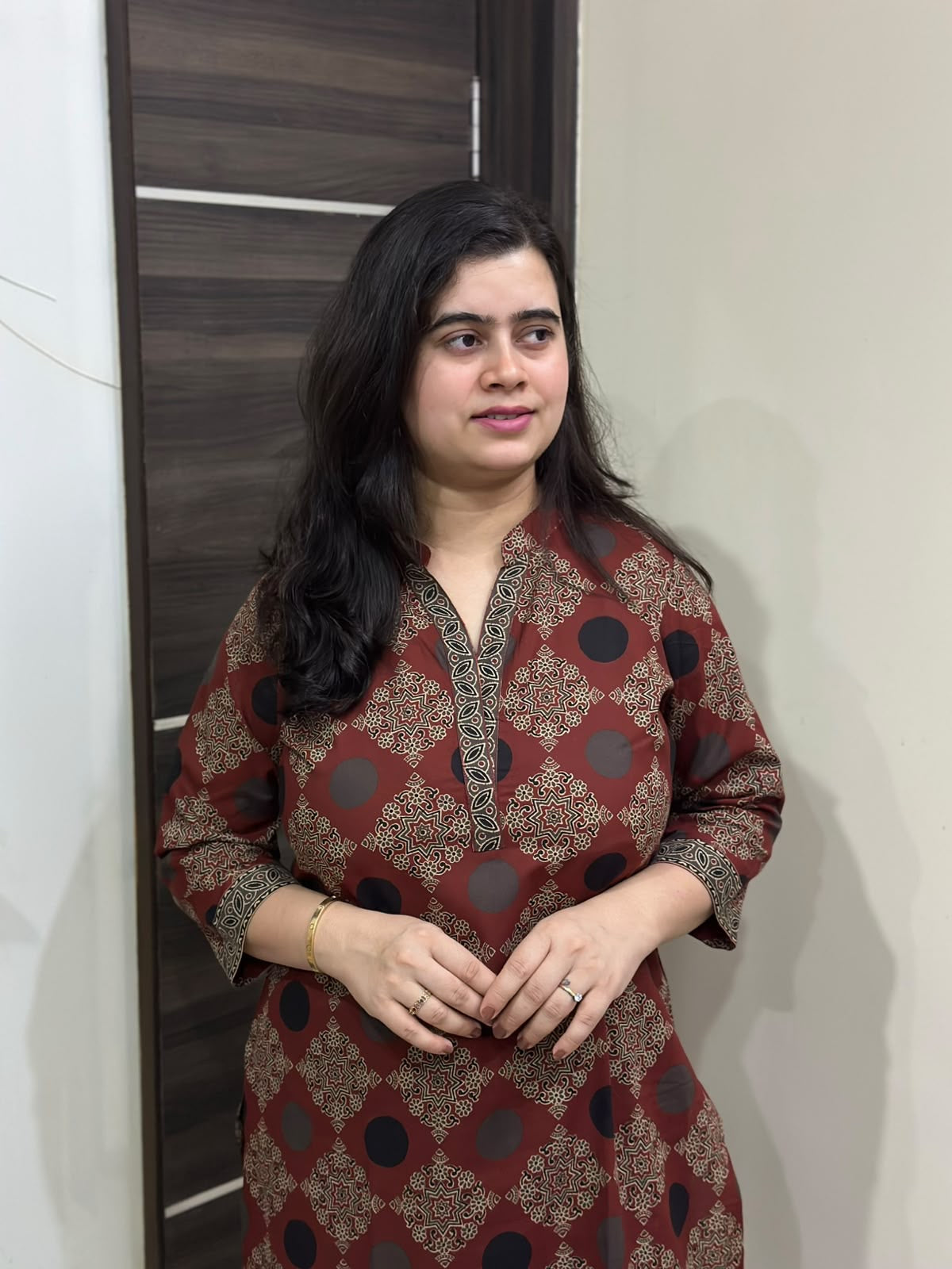 Madhubani pure cotton kurti for women( maroon)