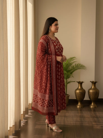 Red Bagru Cotton Suit