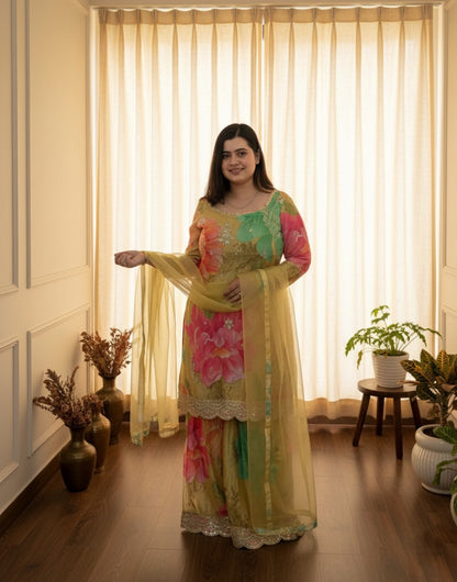 Chinon silk sharara suit