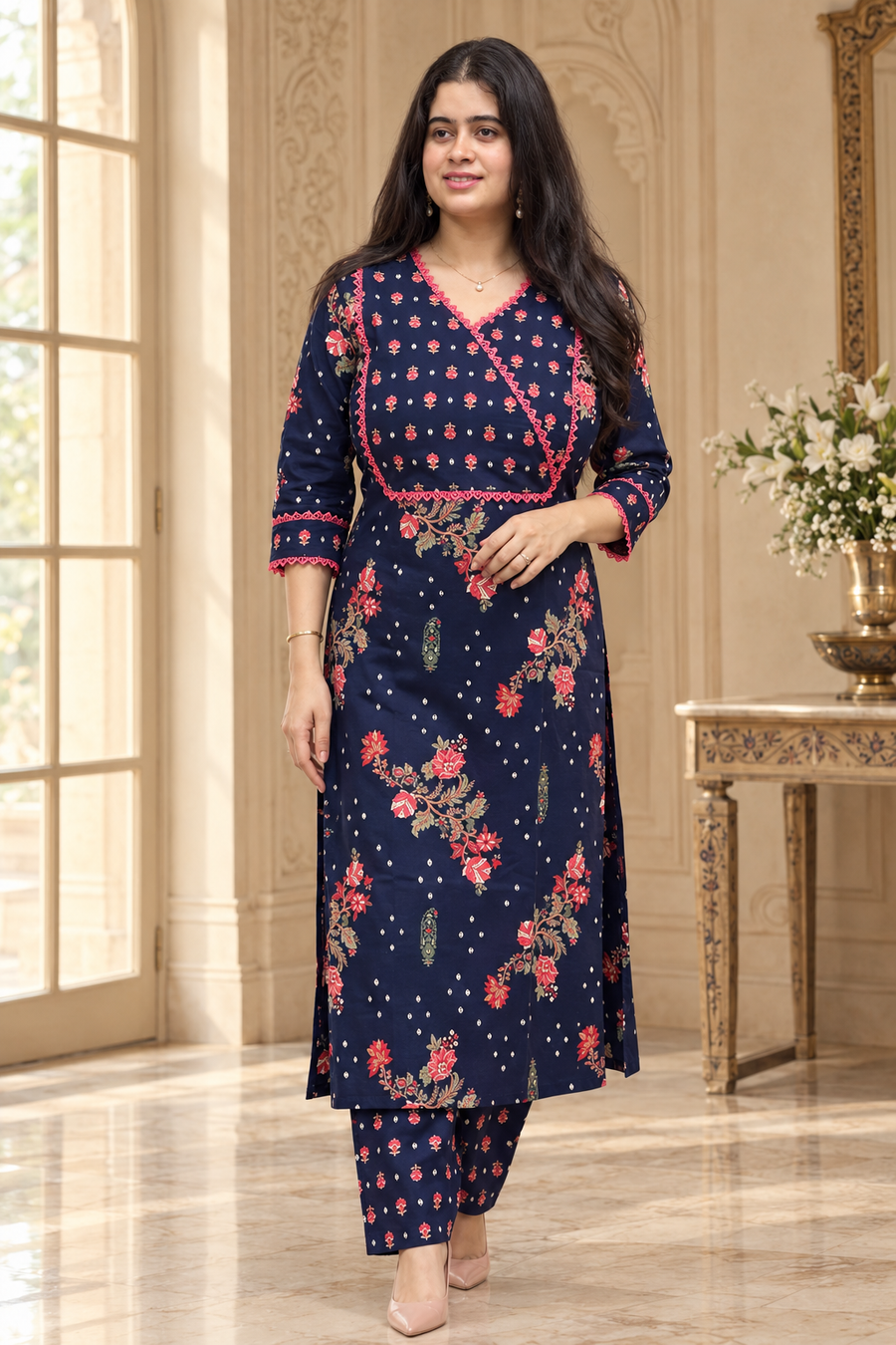 Madhubani Cotton kurta set for women blue