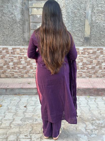 Cotton kurta set for women with dupatta Purple - Vijay Laxmi