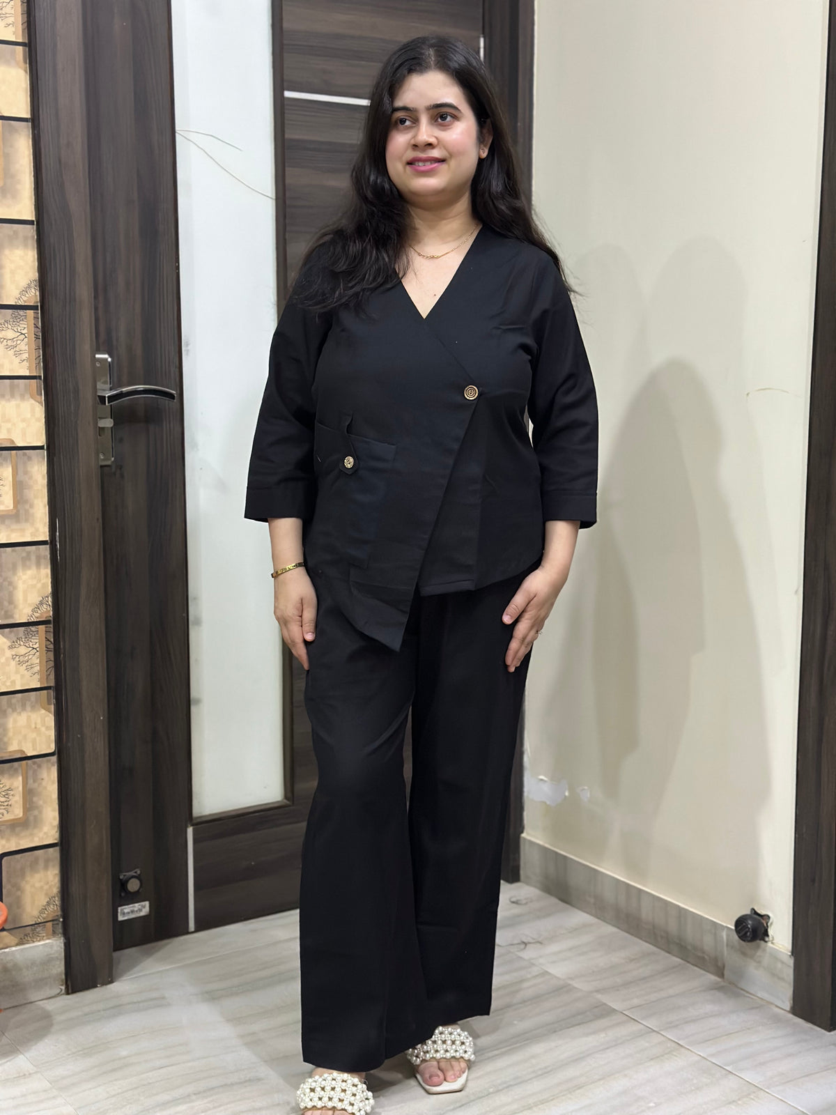 Ruhani Cotton cord set for women black