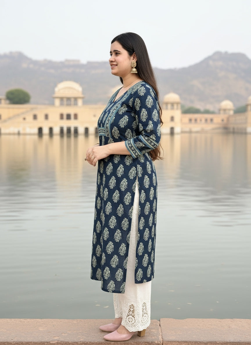 Airy Cotton Kurti For Women Indigo