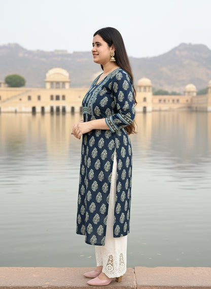 Airy Cotton Kurti For Women Indigo
