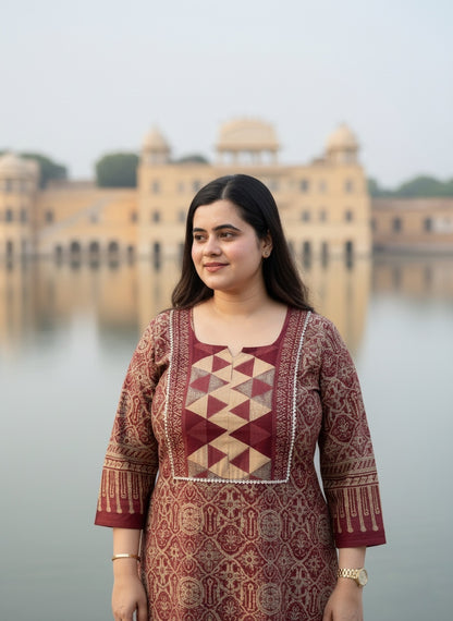 Airy Bagru Cotton Kurti for women rust