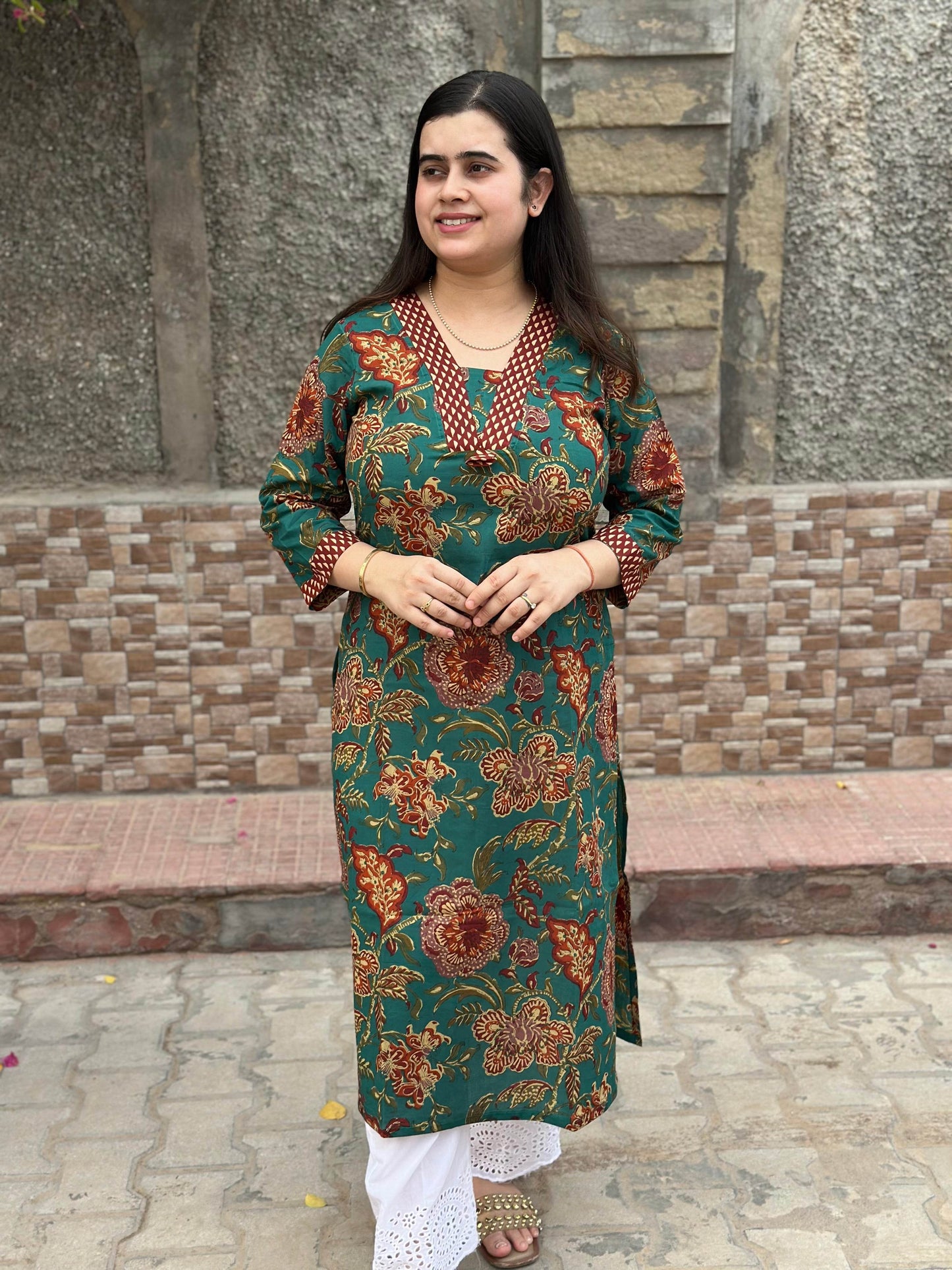 Airy Cotton Long Kurti floral - Vijay Laxmi