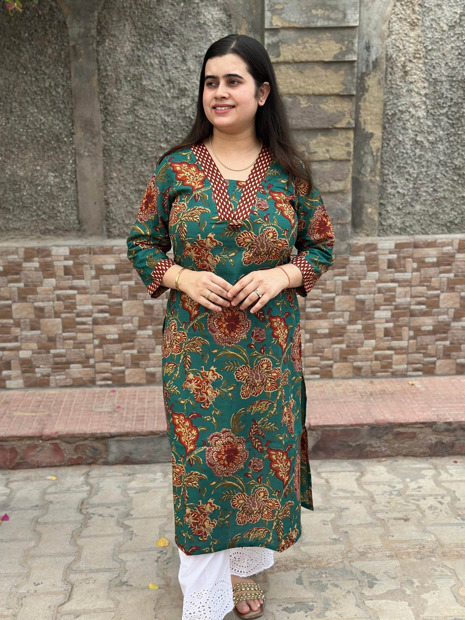 Airy Cotton Long Kurti floral - Vijay Laxmi