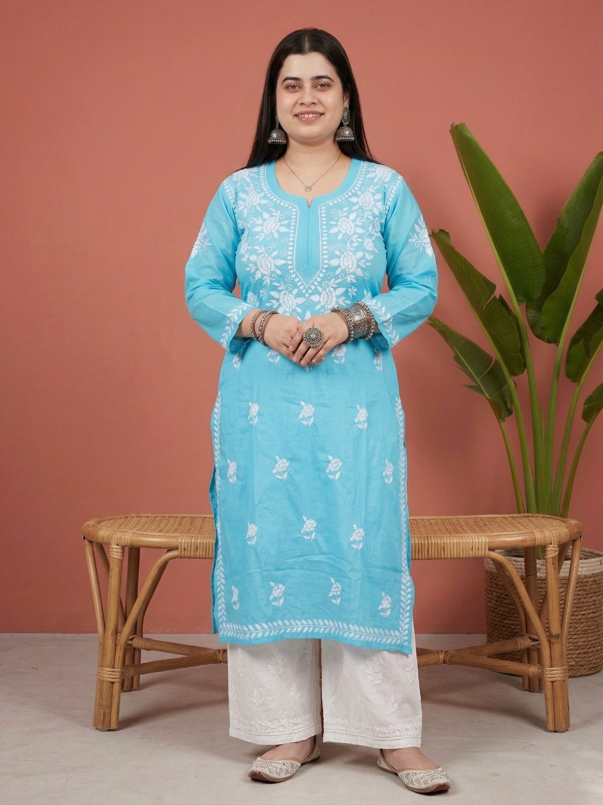 Chikankari Modal Kurti Blue