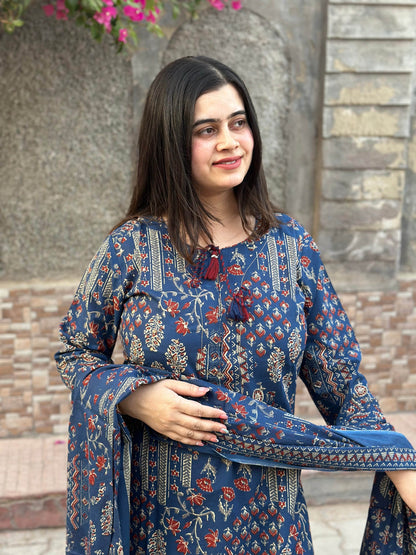 Premium Cotton kurta Set with pants and dupatta - Vijay Laxmi