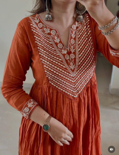 Premium Cotton Designer Thread Embroidered Anarkali Suit Set