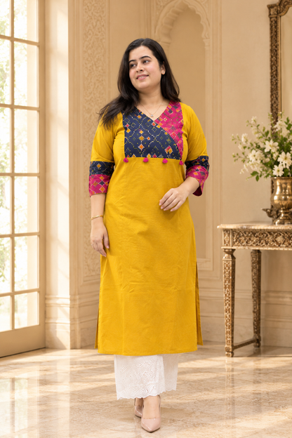 Sunehri pure cotton flex kurti for women mustard