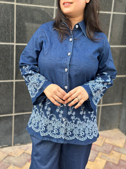 Gulmohar Denim Cotton Cord Set for women