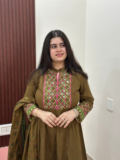 Gulzar Anarkali Cotton kurta Set with dupatta