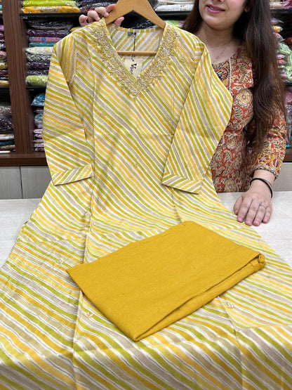 Muslin Silk lehariya Suit Set - Vijay Laxmi