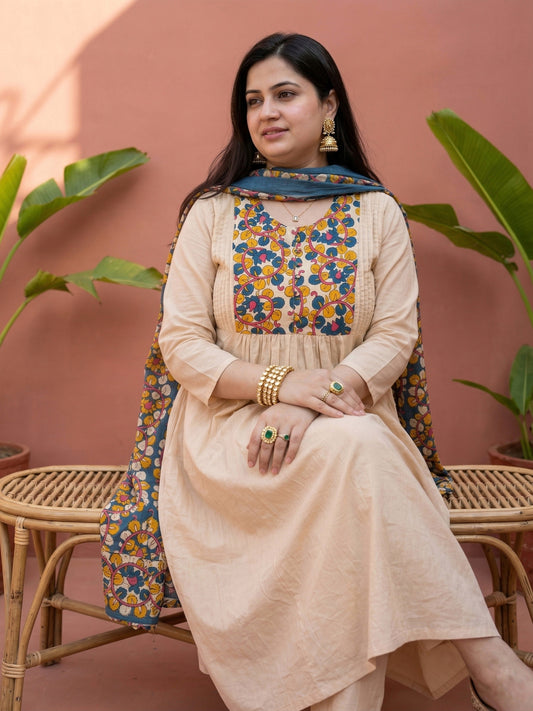 Aarohi Cotton kurta Set with dupatta Cream