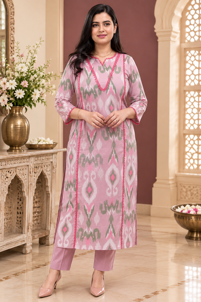 Mehar premium cotton Kurta & Pant Ikkat Pink