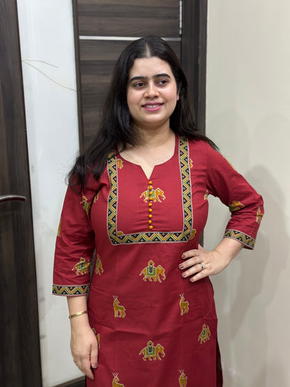 Madhubani Cotton kurta set for women red