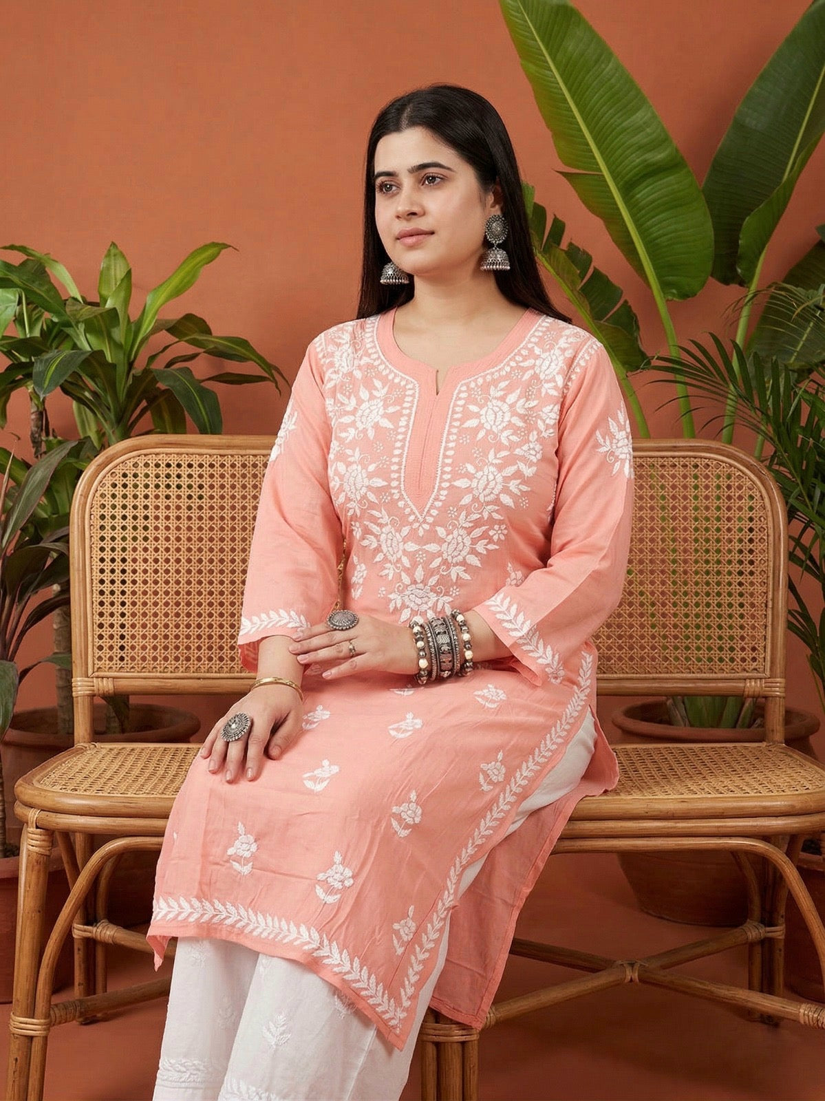 Chikankari Modal Kurti Peach