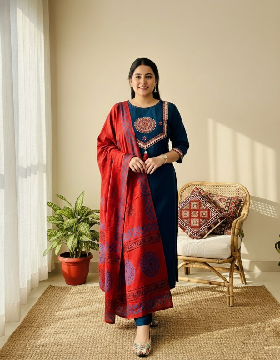 Amayra Arjakh Cotton Kurti Pant Dupatta Set – Thread & Lace