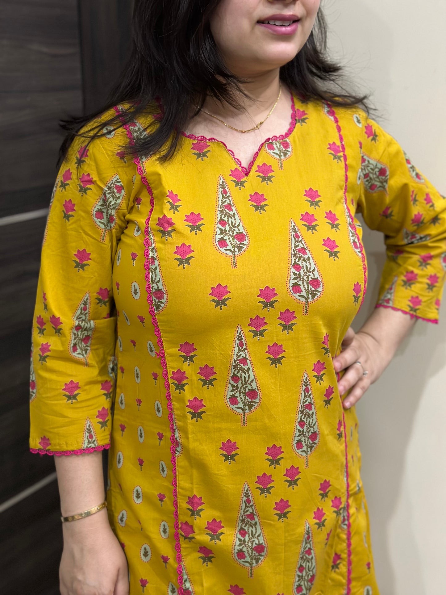 Gazal Cotton kurta set for women yellow