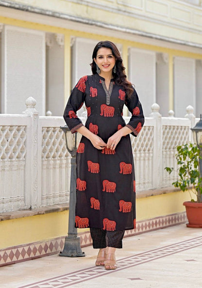 Vijaylaxmi Women’s Cotton straight kurta with Pant & Dupatta - Vijay Laxmi