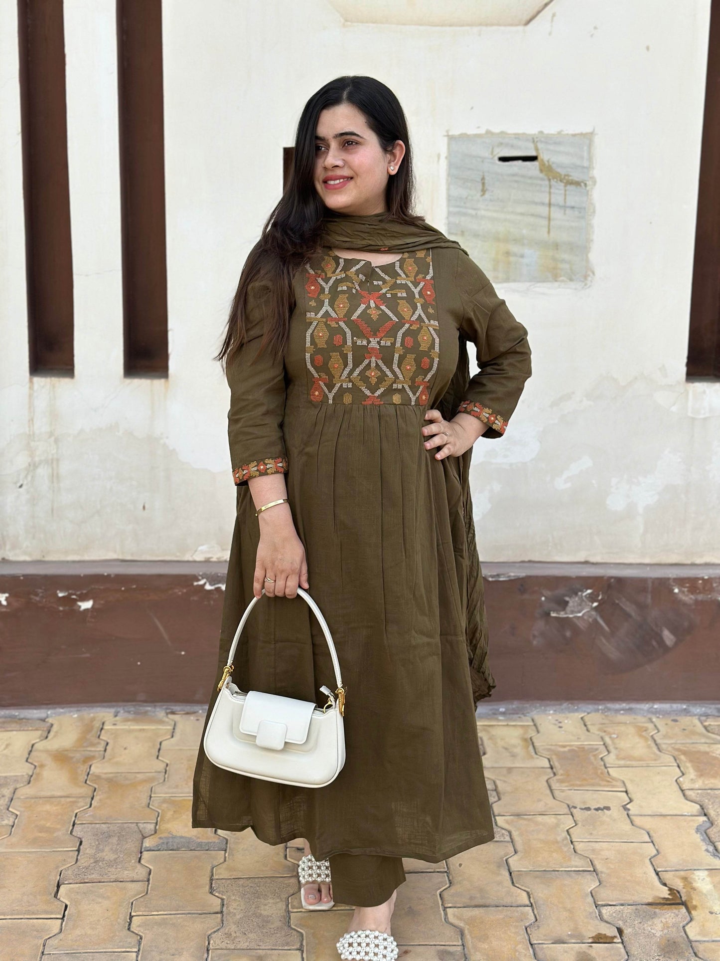 Thread Work Cotton Suit For Women - Vijay Laxmi