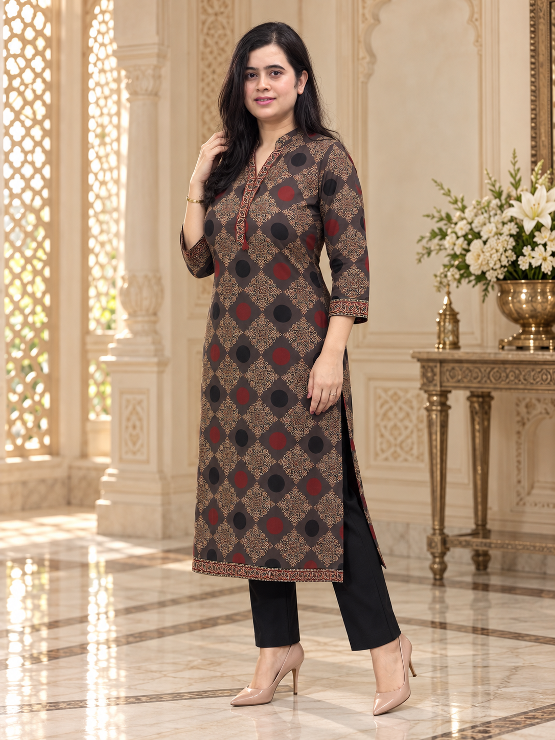 Madhubani pure cotton kurti for women( grey)