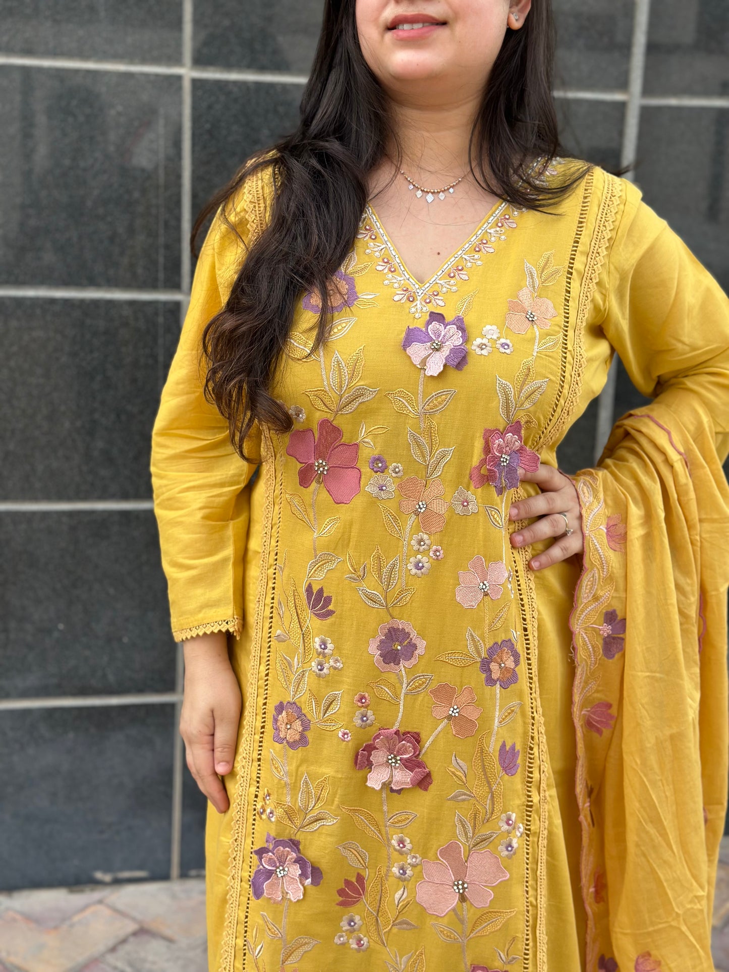 Gulmohar Mul chanderi kurta Set with dupatta