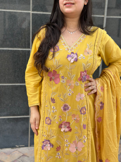 Gulmohar Mul chanderi kurta Set with dupatta