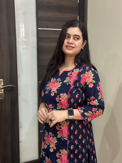 Noor kalamkari angrakha cotton Kurta & Pant Blue