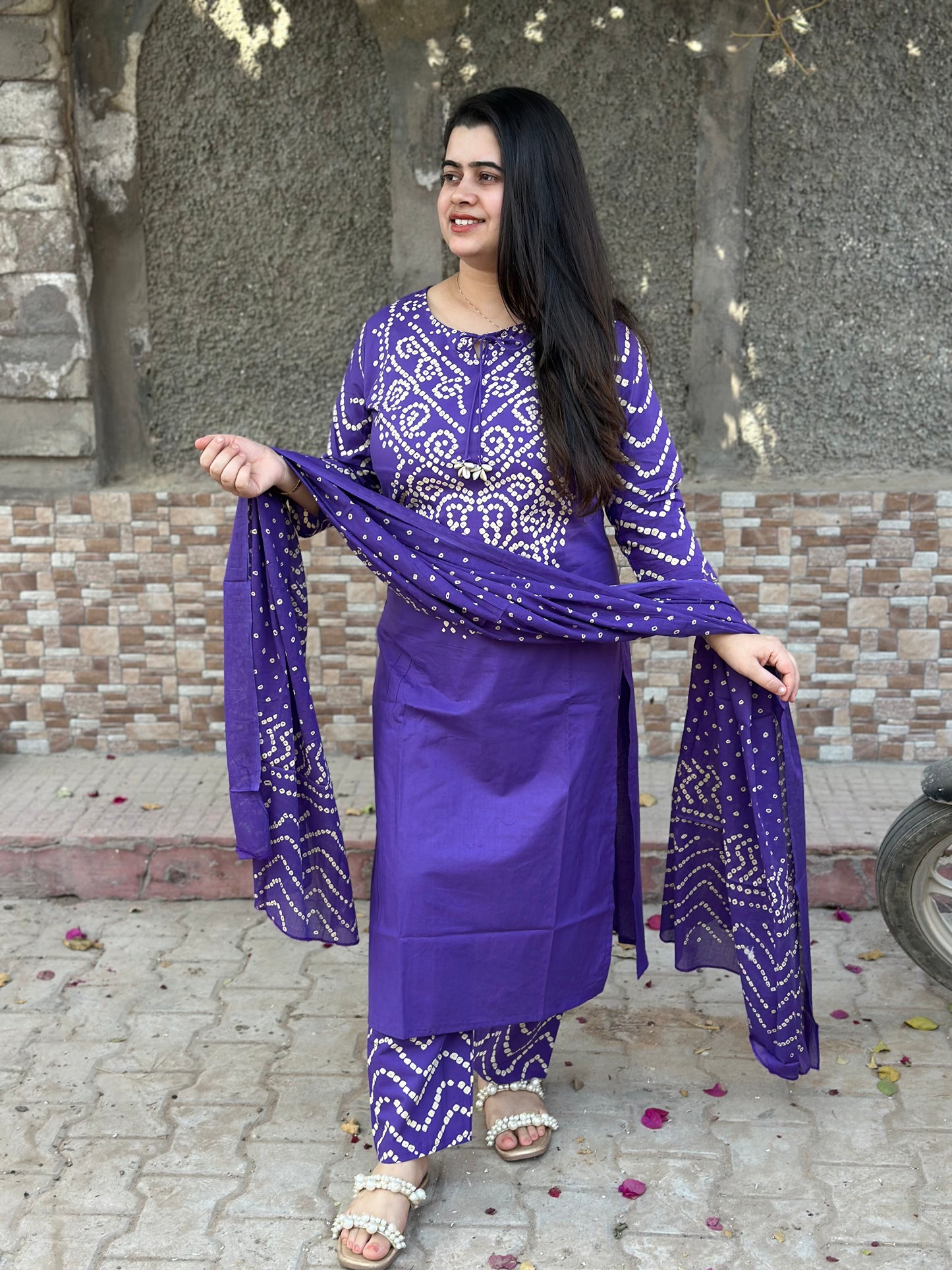 Amayra Cotton Kurta Embroidery Work Kurti Pant And Dupatta -purple