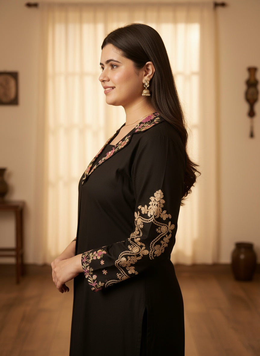 Ultimate Black thread embroidery Kurta Pant Set