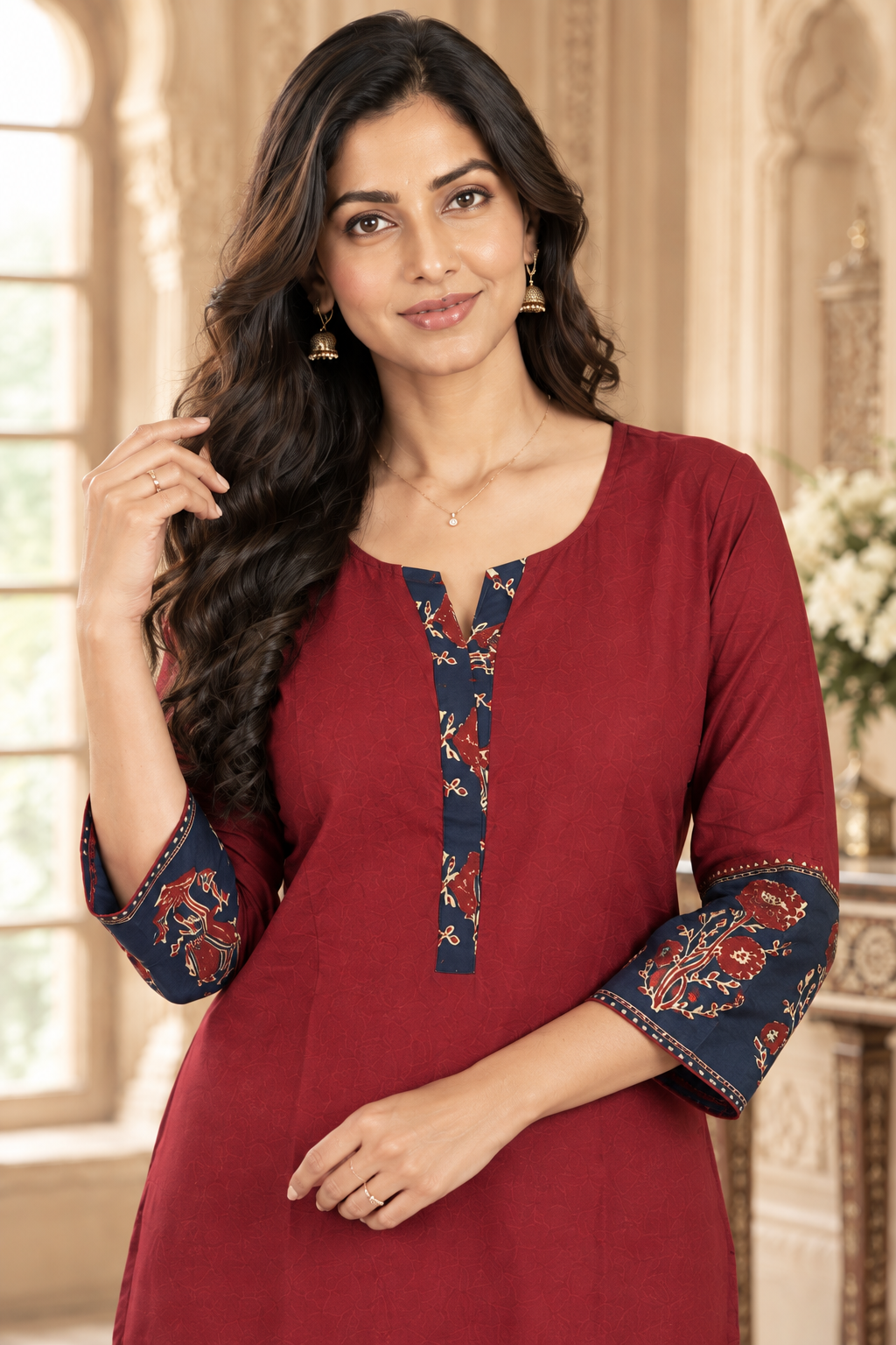 Rangrez pure cotton kurti for women maroon
