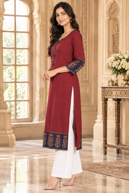 Rangrez pure cotton kurti for women maroon