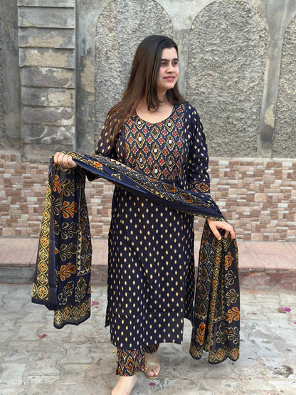 Ikkat Printed Cotton Suit For Women - Vijay Laxmi