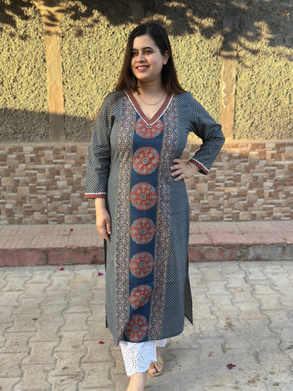 Breathable & Stylish Ajrakh Cotton Kurti for Women