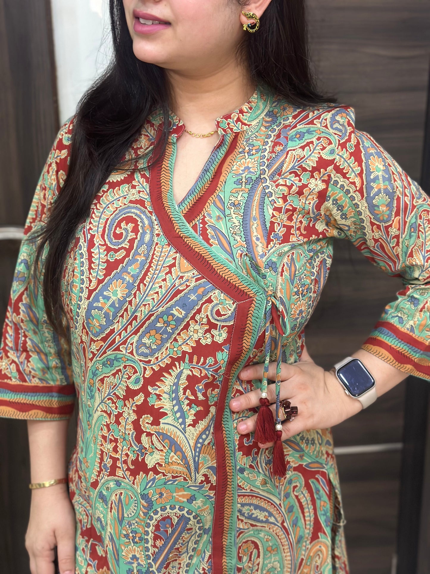 Noor kalamkari angrakha cotton Kurta & Pant Red