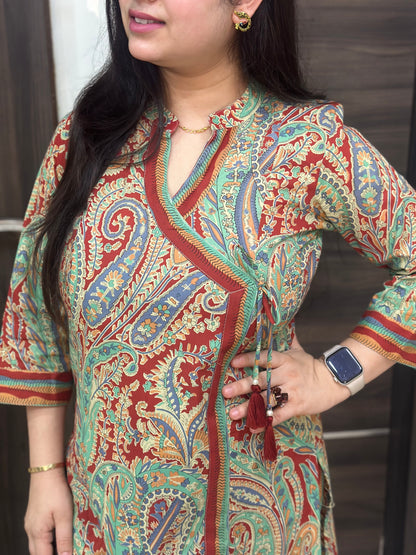 Noor kalamkari angrakha cotton Kurta & Pant Red