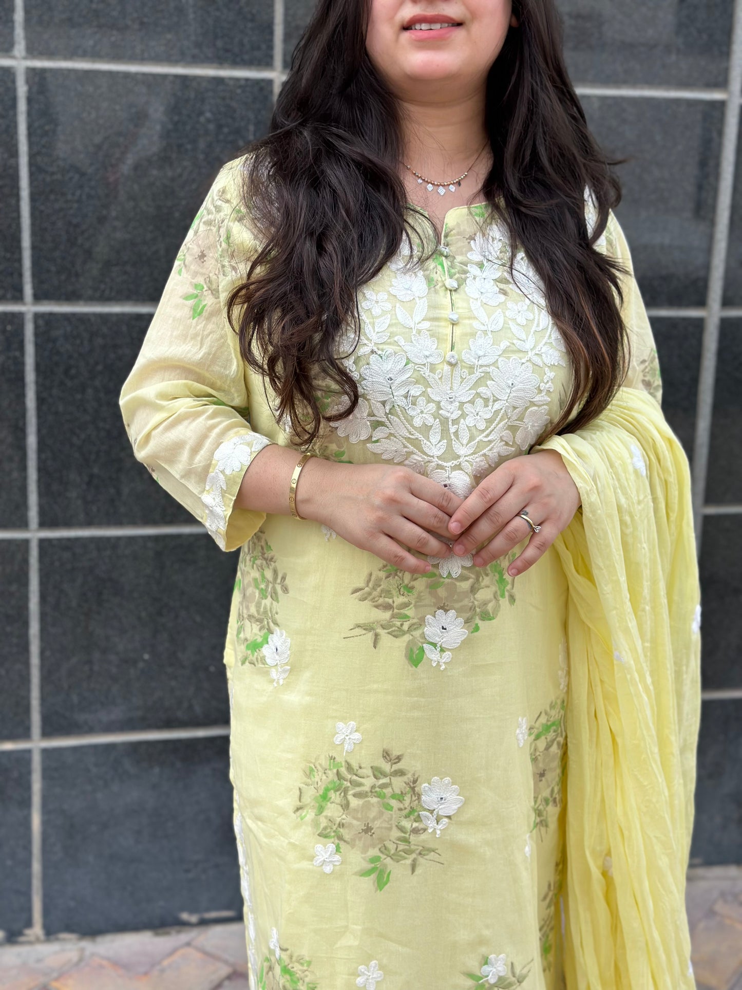 Gulmohar Mulmul Cotton kurta Set with pant & dupatta