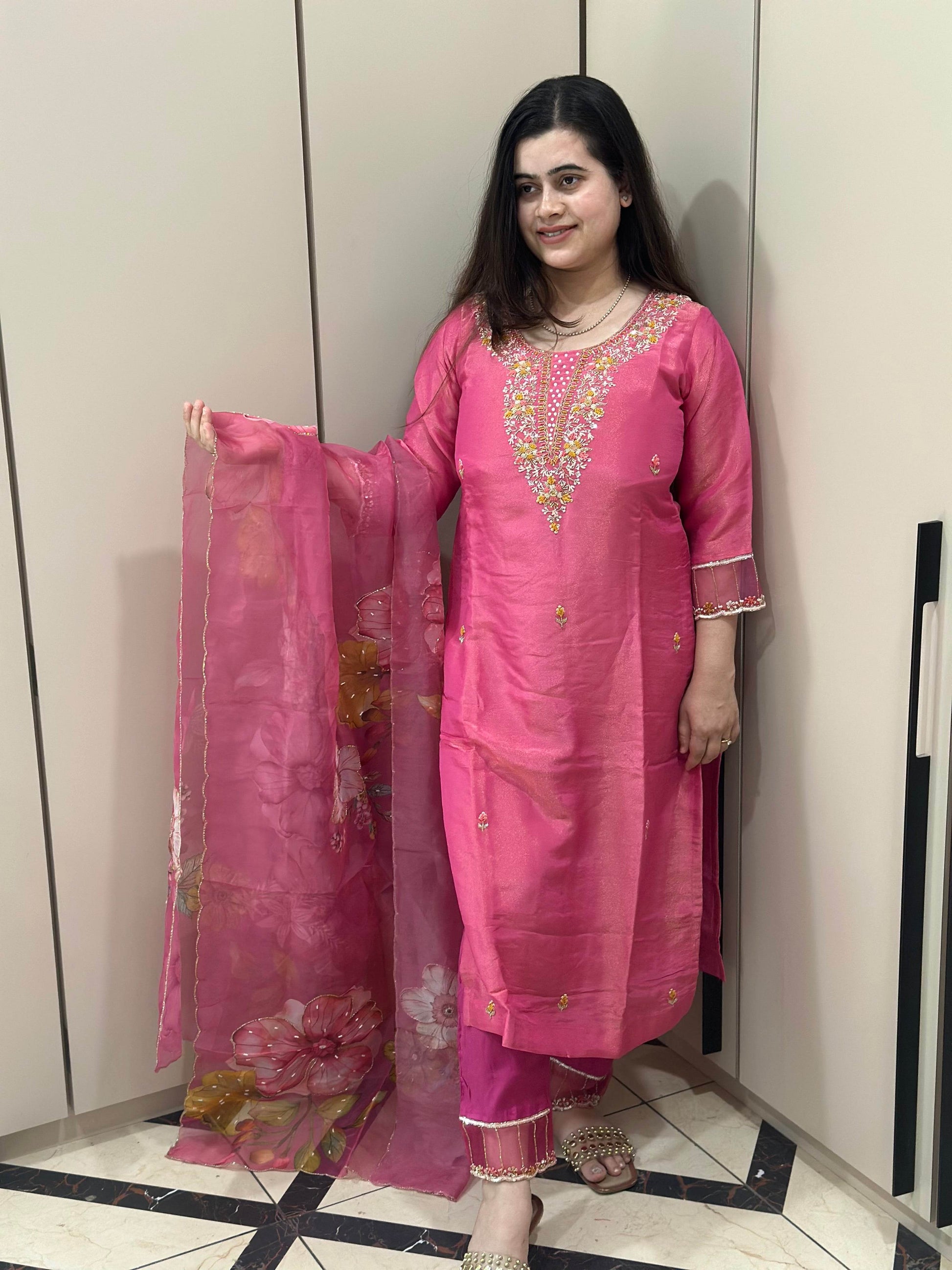 Modal Shimmer Silk Suit - Vijay Laxmi