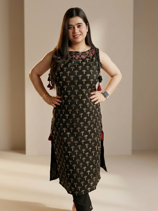 Bani Sleeveless Cotton Kurta set Black