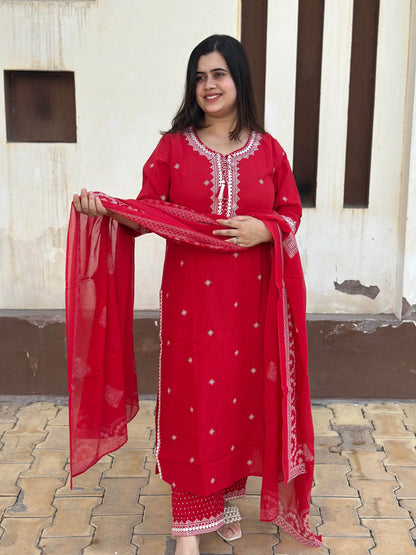 Cotton Flex kurta set with pants & dupatta - Vijay Laxmi