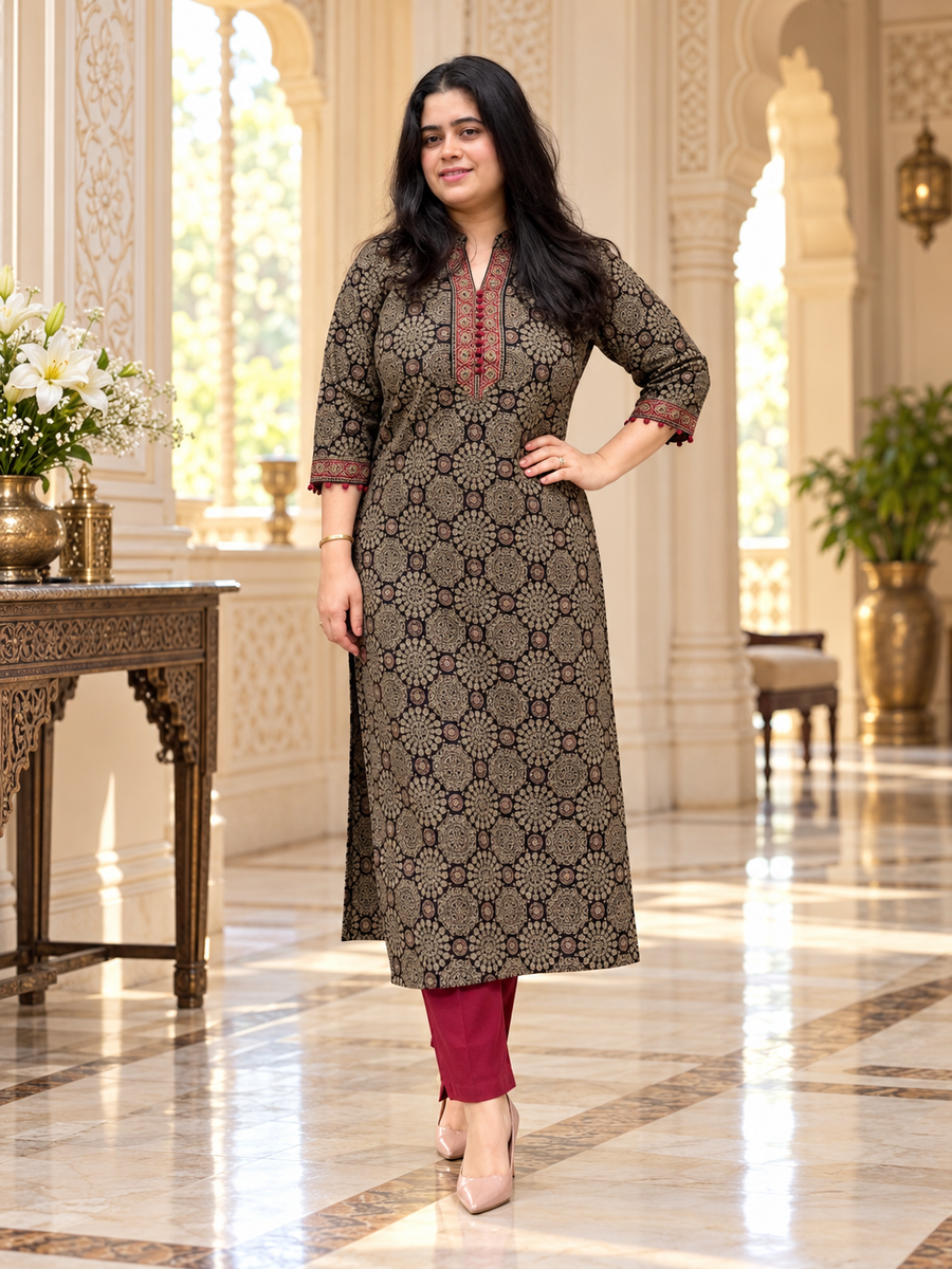 Madhubani pure cotton kurti for women ajrakh