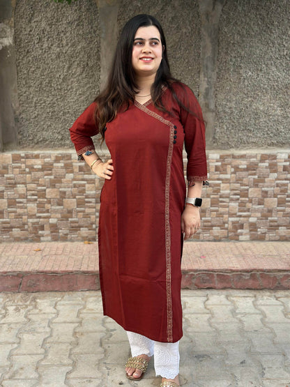 Airy Cotton Kurti for women red angrakha - Vijay Laxmi